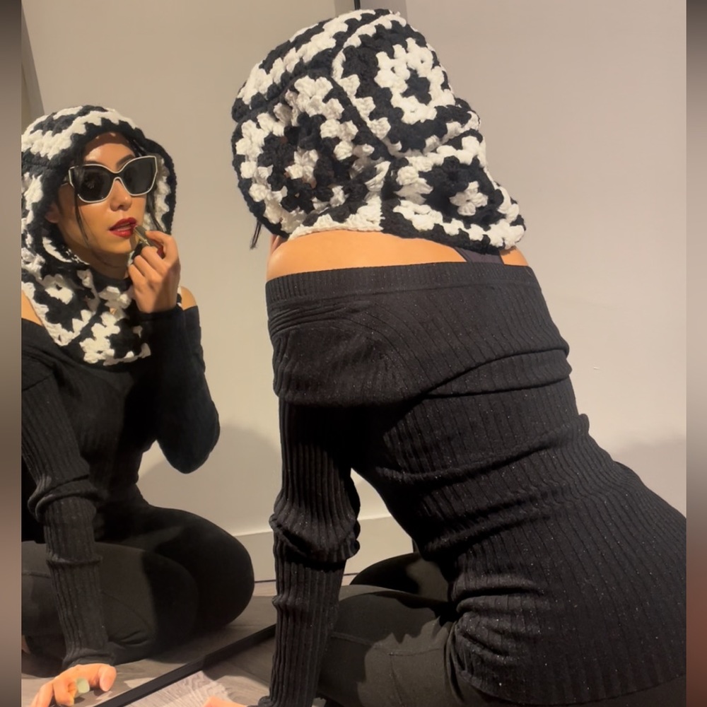 Black and White Granny Square Crochet Balaclava